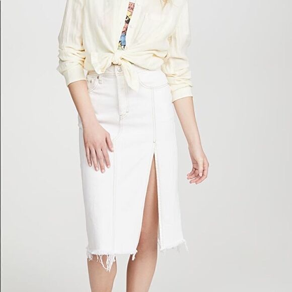 EUC Free People Mambo White Denim Midi Skirt 28 - Picture 2 of 7